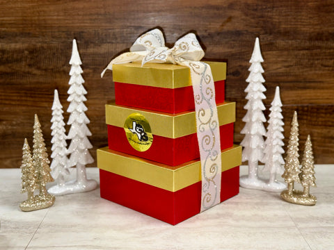 #512 Large Red & Gold 3 Tier Tower Box