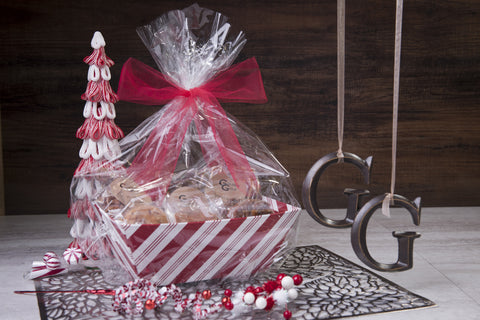 #504 Red/White Candy Stripped Basket Tray